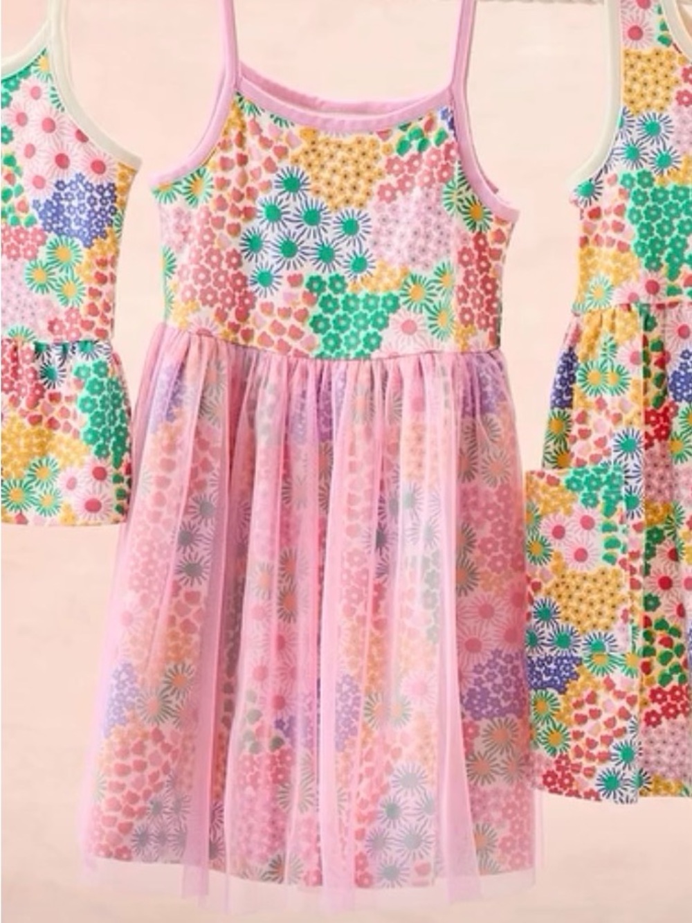 Hanna Andersson Girls Sleeveless Tulle Dress in the Sea Daisy print